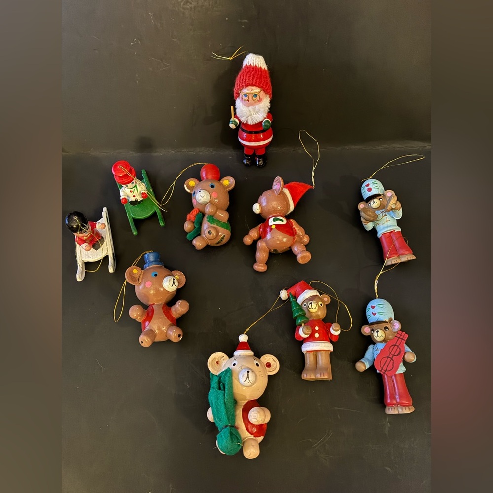 Lot of 10 Vintage Wooden Ornaments